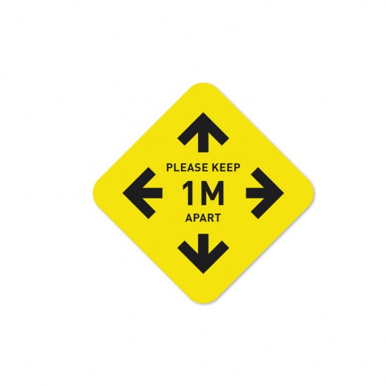 Covid-19 Tabletop Sticker Please Keep 1 Meter Apart 20x20cm Yellow 3pcs